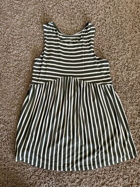 Striped Sundress in Olive Green and White